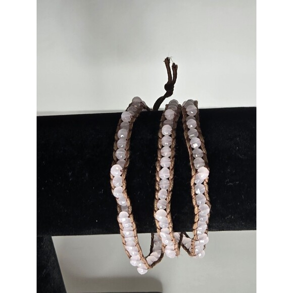 Beaded Wrap Bracelet Light Pink Beads Button Closure - Picture 1 of 5